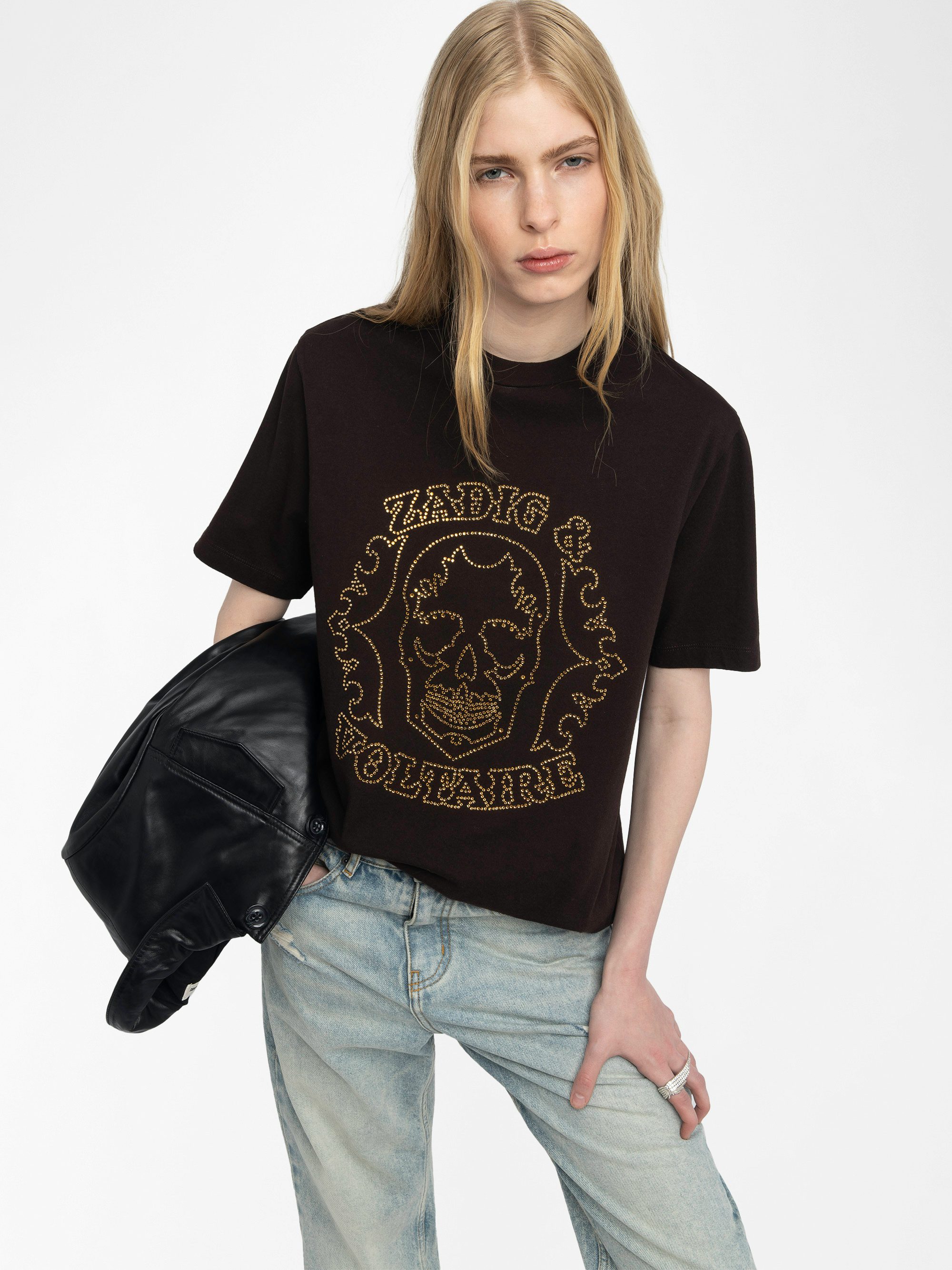 Edwin T-shirt - Oversized long sleeve T-shirt with rhinestone skull on the front.